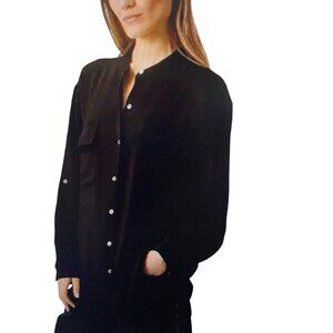 Calvin Klein Women's Crepe Relaxed Button-Front Shirt Black Medium NWT